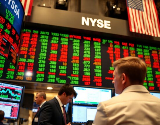 Stock market board showing mixed early trading numbers at a US exchange.
