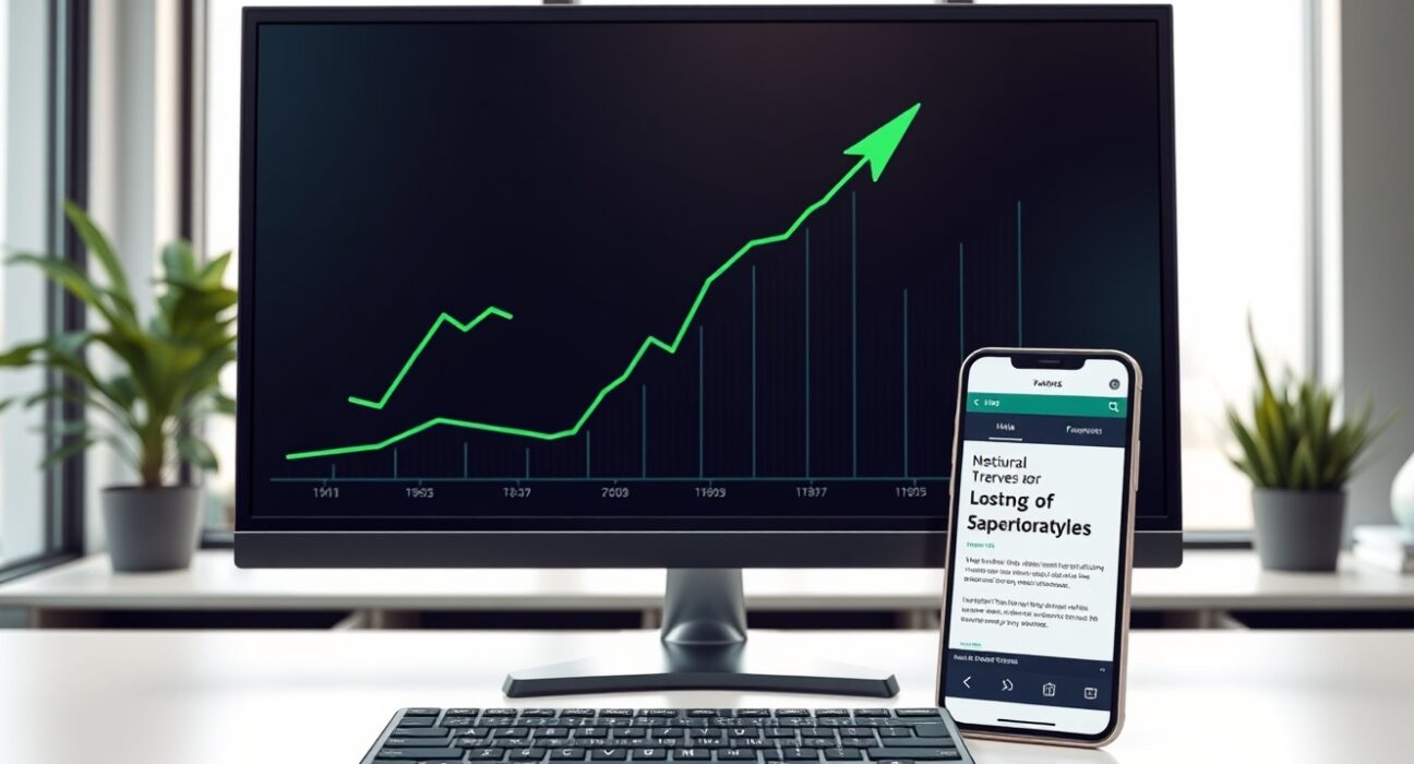 Stock market chart surging higher following US-Iran ceasefire news, symbolizing the day's financial rally.