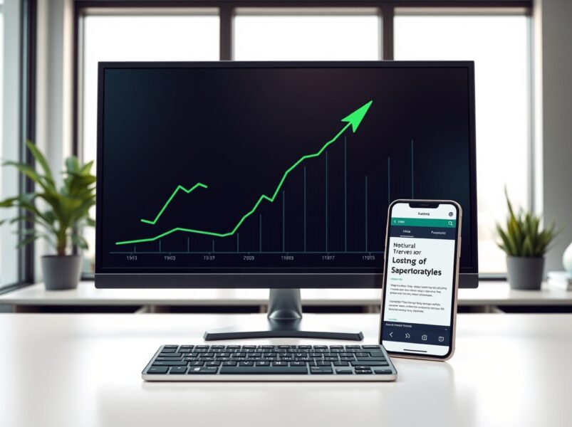 Stock market chart surging higher following US-Iran ceasefire news, symbolizing the day's financial rally.