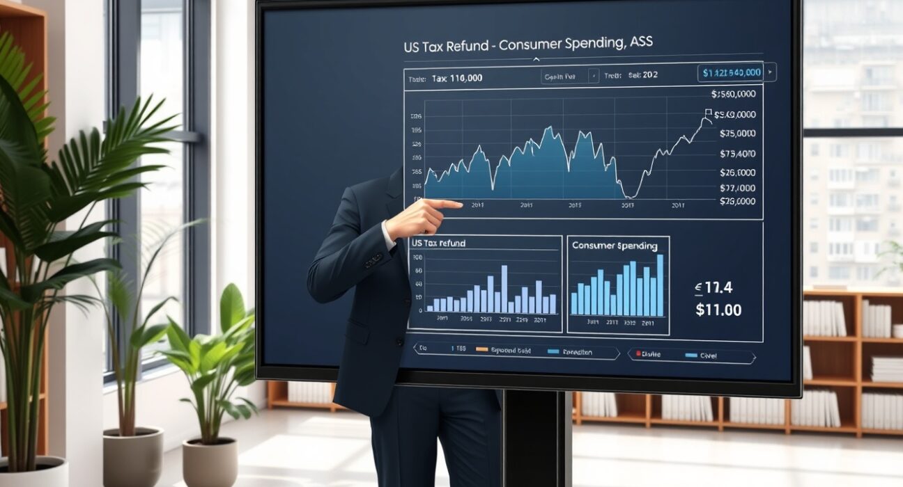 Economic analyst presents Standard Chartered research on US tax refund impact on consumer spending and economic growth