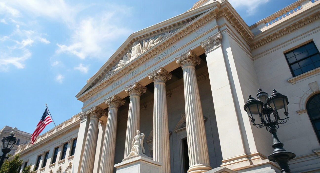 US Treasury building in Washington, D.C., on a clear day, symbolizing government bond market intervention.
