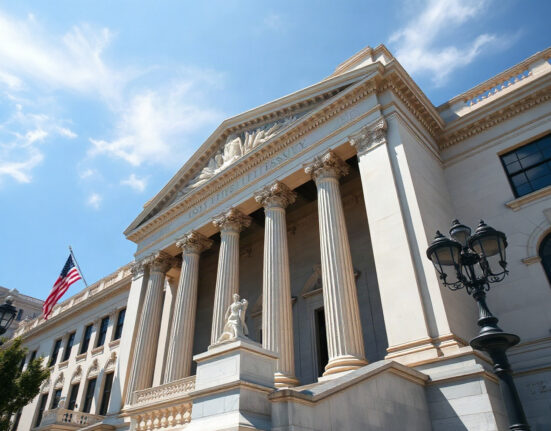 US Treasury building in Washington, D.C., on a clear day, symbolizing government bond market intervention.