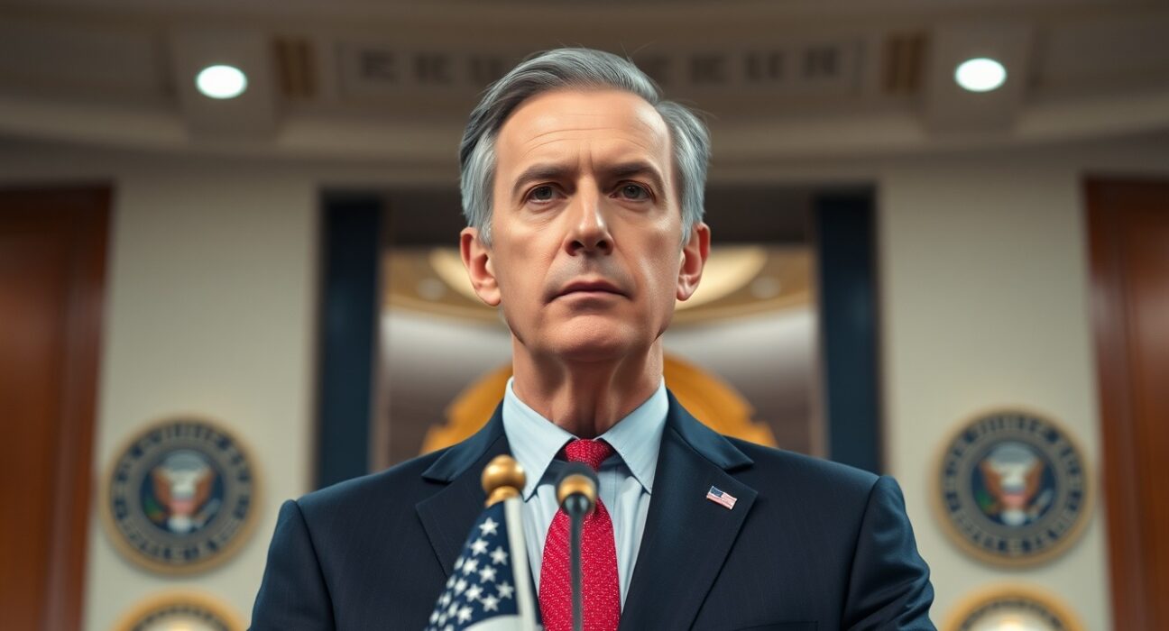 US Treasury Secretary Scott Bessent urges passage of the crypto market structure bill at a government podium.