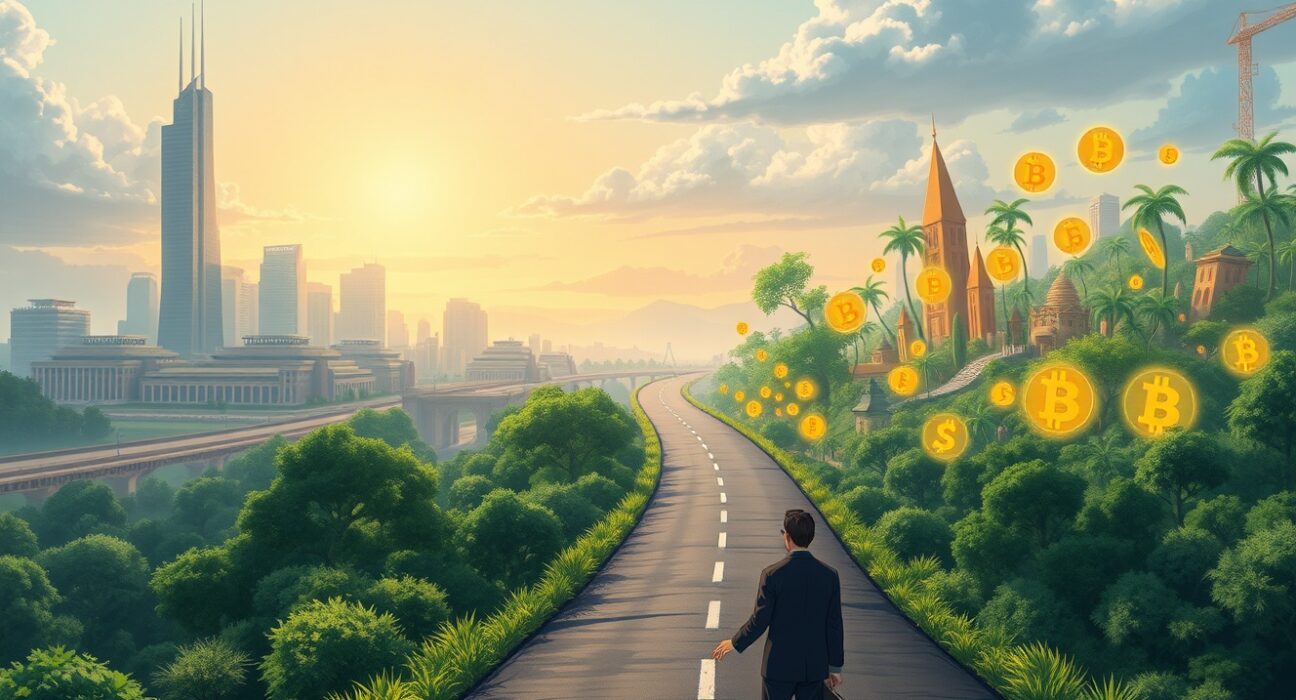 U.S. Treasury Secretary Scott Bessent's ultimatum on crypto regulation and the CLARITY bill, visualized as a symbolic choice.