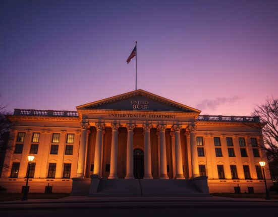 US Treasury Department building as the GENIUS Act stablecoin rules are proposed.