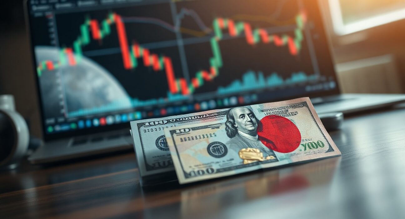 US dollar and Japanese yen banknotes on a desk, symbolizing currency intervention