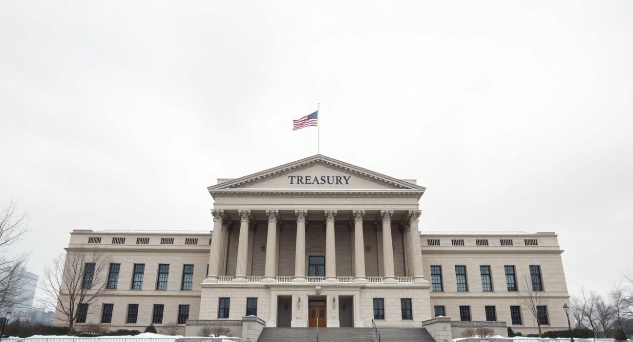 US Treasury Department building in Washington DC, representing new sanctions related to Iran in 2025.