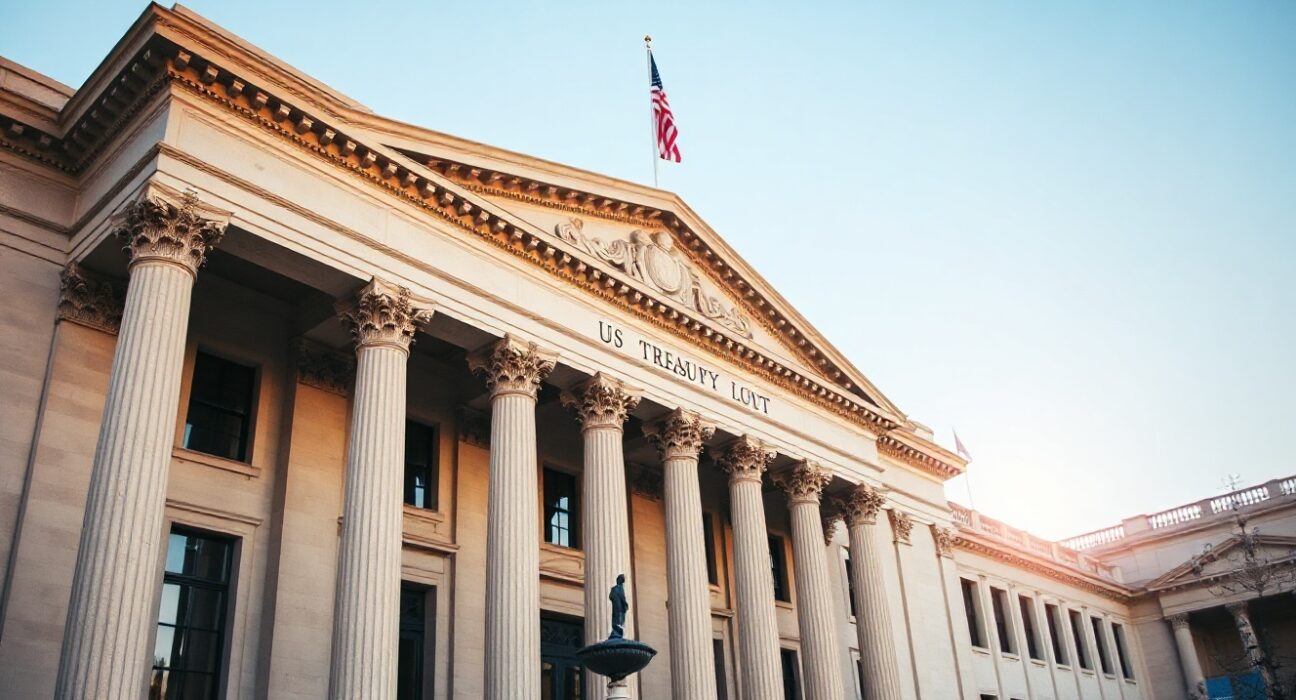 US Treasury Building in Washington, D.C., symbolizing economic sanctions policy