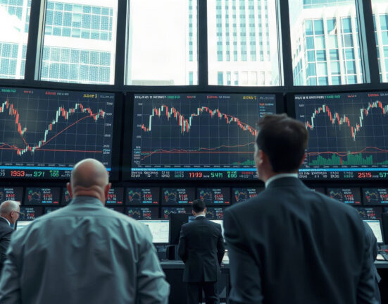 Traders monitoring US Treasury yield charts on screens at a financial trading desk