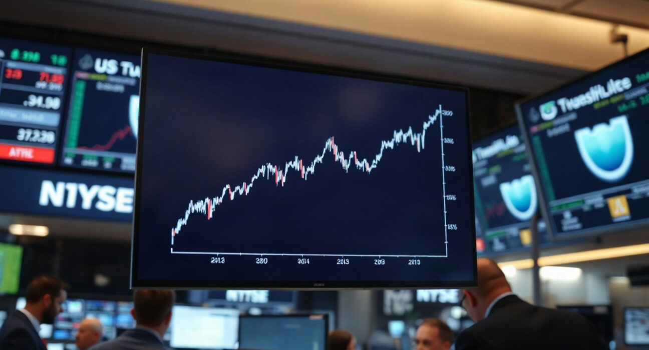 Chart showing sharp rise in US Treasury yields on a trading floor screen