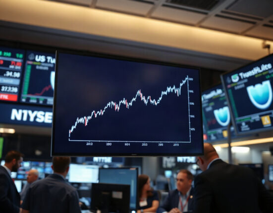 Chart showing sharp rise in US Treasury yields on a trading floor screen