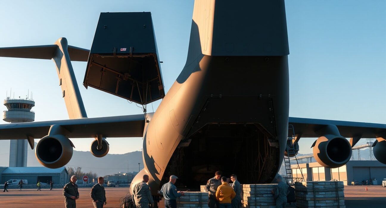 US military aircraft and personnel preparing for strategic troop movement from Japan to the Middle East.