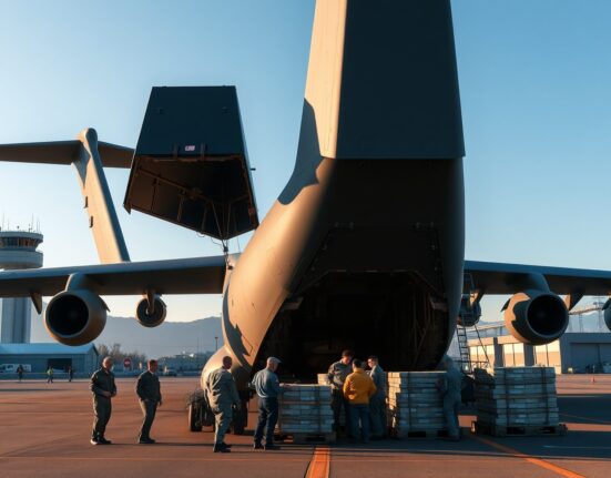 US military aircraft and personnel preparing for strategic troop movement from Japan to the Middle East.