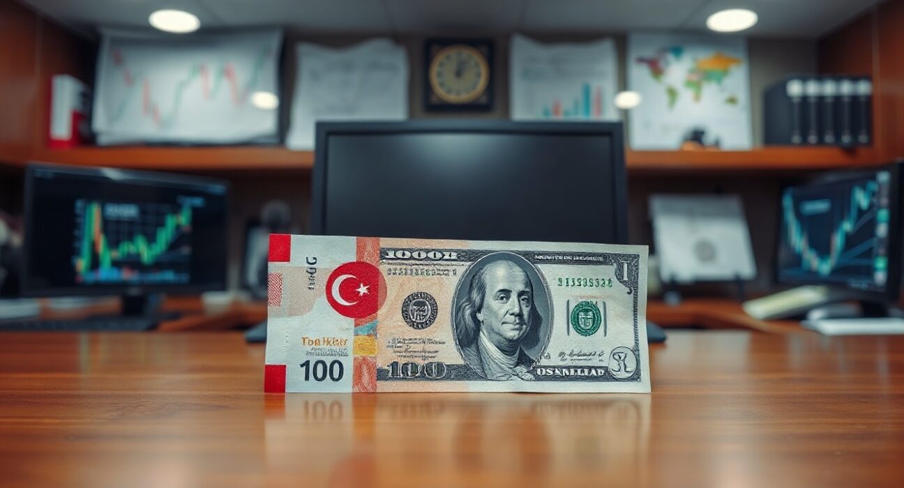Turkish lira and US dollar banknotes on a desk representing potential swap line deal