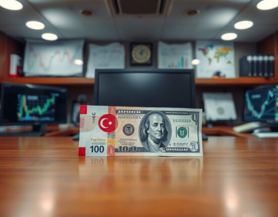 Turkish lira and US dollar banknotes on a desk representing potential swap line deal