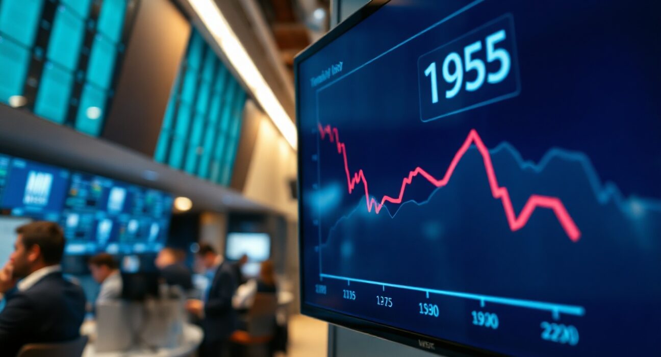 U.S. Treasury yield chart on trading floor screen with downward trend