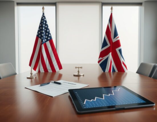 US and UK flags on a table with a joint roadmap document for digital asset regulation.