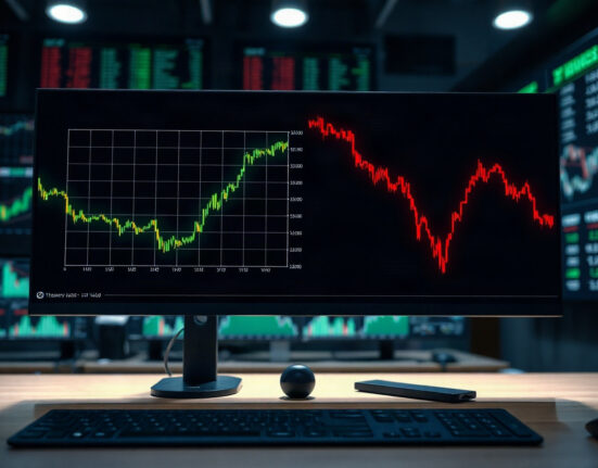 Comparison of rising US Treasury yields and falling dollar index on trading screens