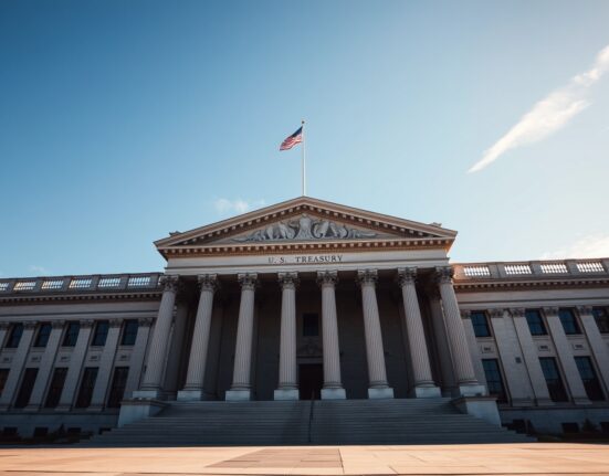 U.S. Treasury building in Washington D.C. on a clear day, representing bond market reaction to jobs data.