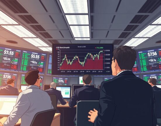 USD benchmarks chart on trading floor screens as statecraft reshapes FX markets, Rabobank analysis