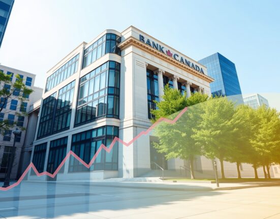 Bank of Canada headquarters with energy price analysis overlay for USD/CAD monetary policy decision