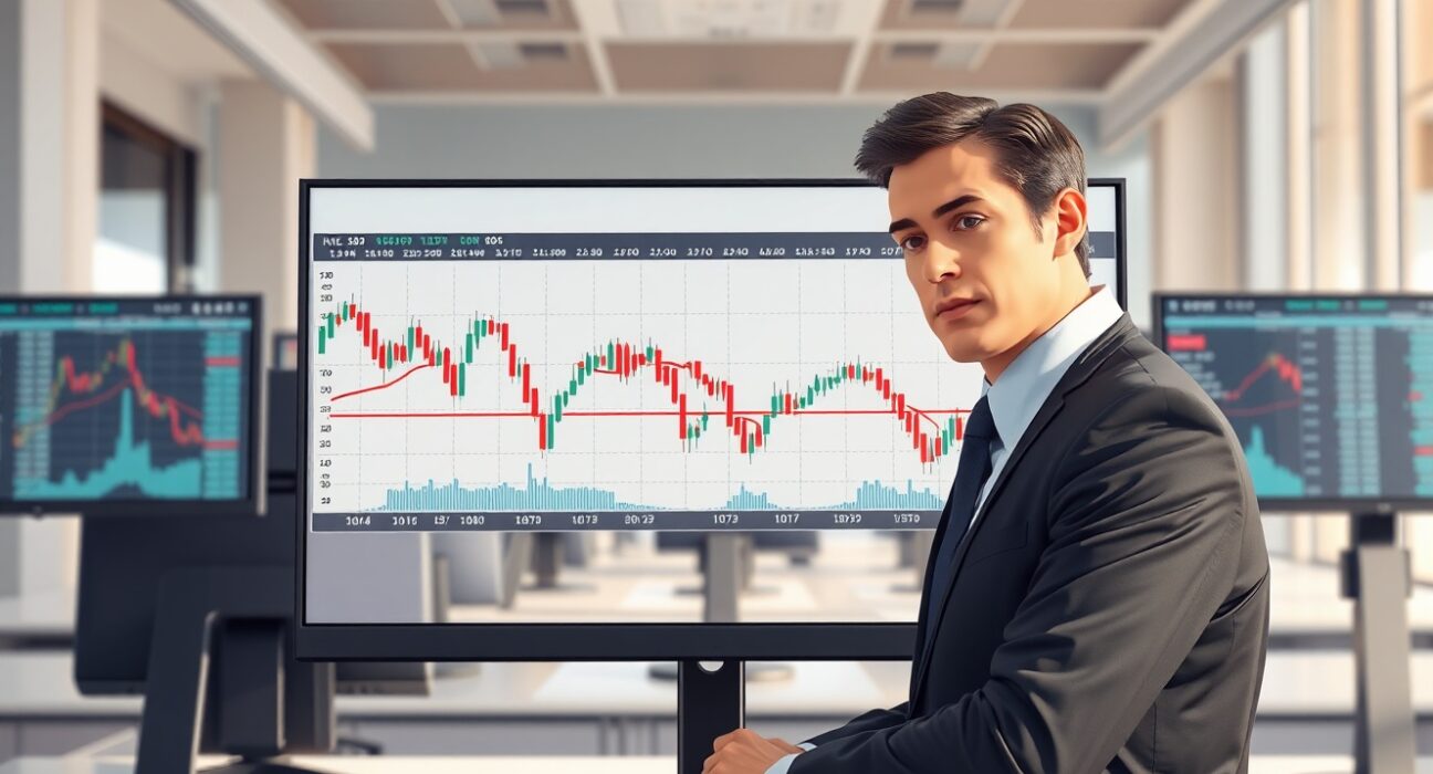 Financial analyst reviews USD/CAD forex chart showing a persistent bearish trend for the US dollar against the Canadian dollar.