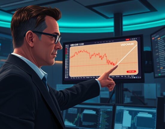 USD/CAD bearish momentum chart analysis with Scotiabank targeting March lows in forex trading