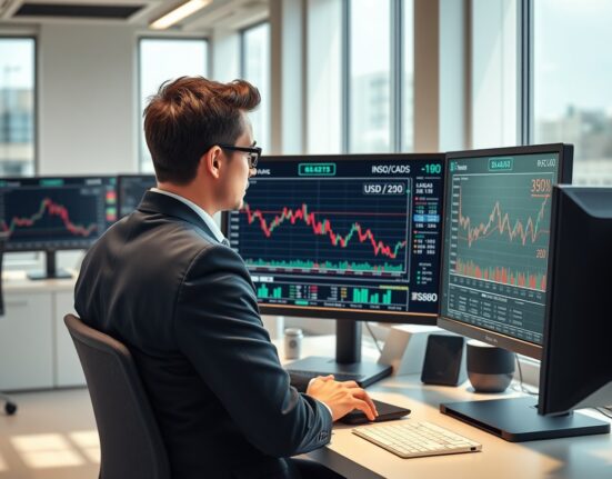Financial analyst reviewing USD/CAD bearish trend and valuation data from Scotiabank.