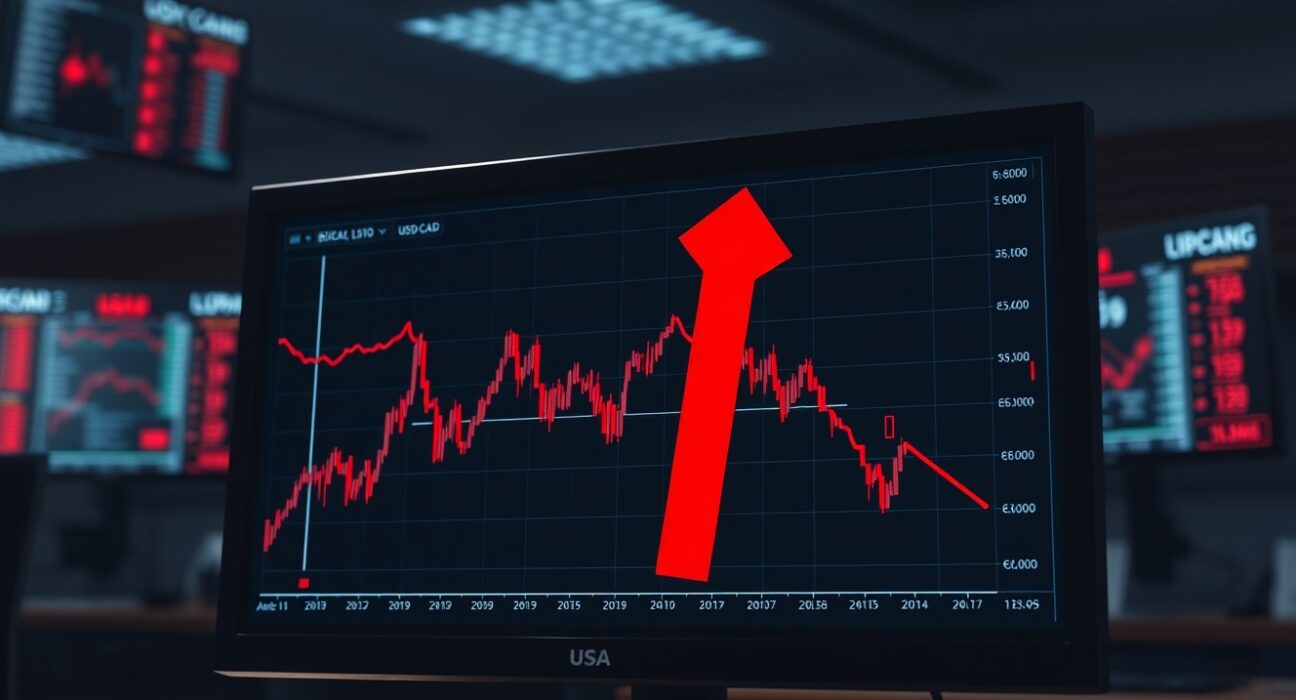 USD/CAD bearish chart showing descending trend with Scotiabank analysis highlighting capped rallies and key resistance levels.