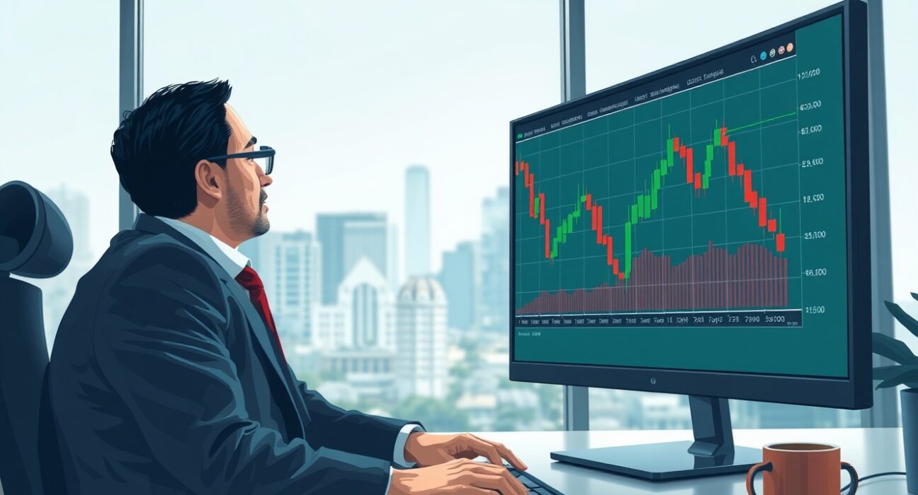 USD/CAD currency chart on a screen with a financial analyst, reflecting Bank of Canada cautious stance and TD Securities forecast.