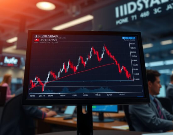 USD/CAD candlestick chart showing whipsaw volatility after Bank of Canada rate decision and Iran threat