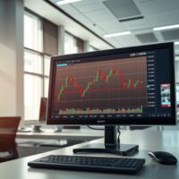 USD/CAD forex chart trading below 1.3800 on a professional trading desk monitor.