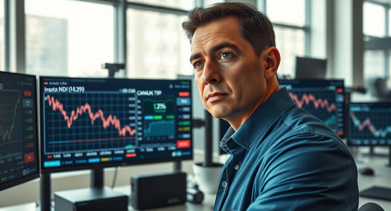 Trader analyzing USD/CAD forex charts and Canada inflation data ahead of Bank of Canada rate decision