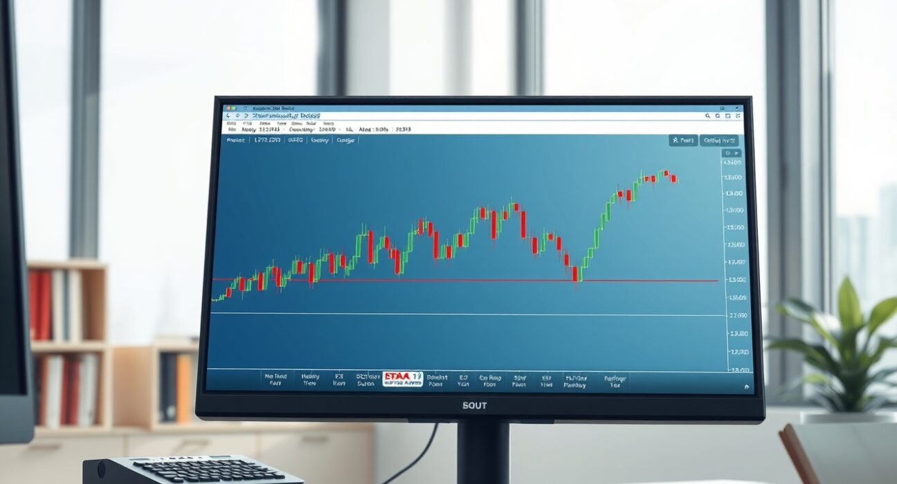 Professional trading desk analyzing the USD/CAD forex chart holding above the 200-period moving average.