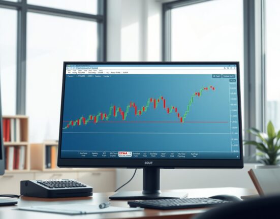 Professional trading desk analyzing the USD/CAD forex chart holding above the 200-period moving average.