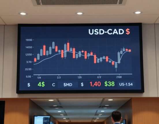 USD/CAD currency chart showing bearish trend below 1.4000 on a trading screen