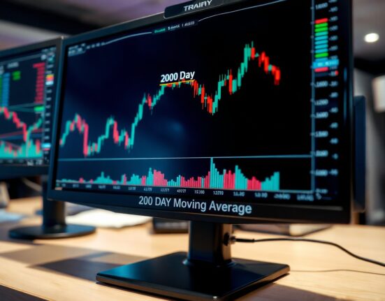 USD/CAD chart showing bearish pressure toward the 200-day moving average