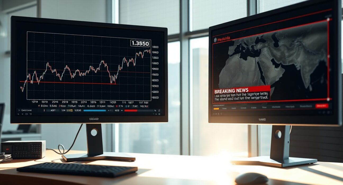 USD/CAD exchange rate chart and news on Iran conflict impacting currency markets.