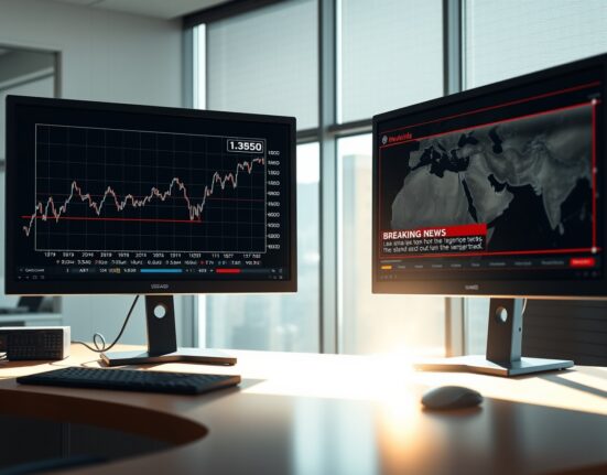 USD/CAD exchange rate chart and news on Iran conflict impacting currency markets.