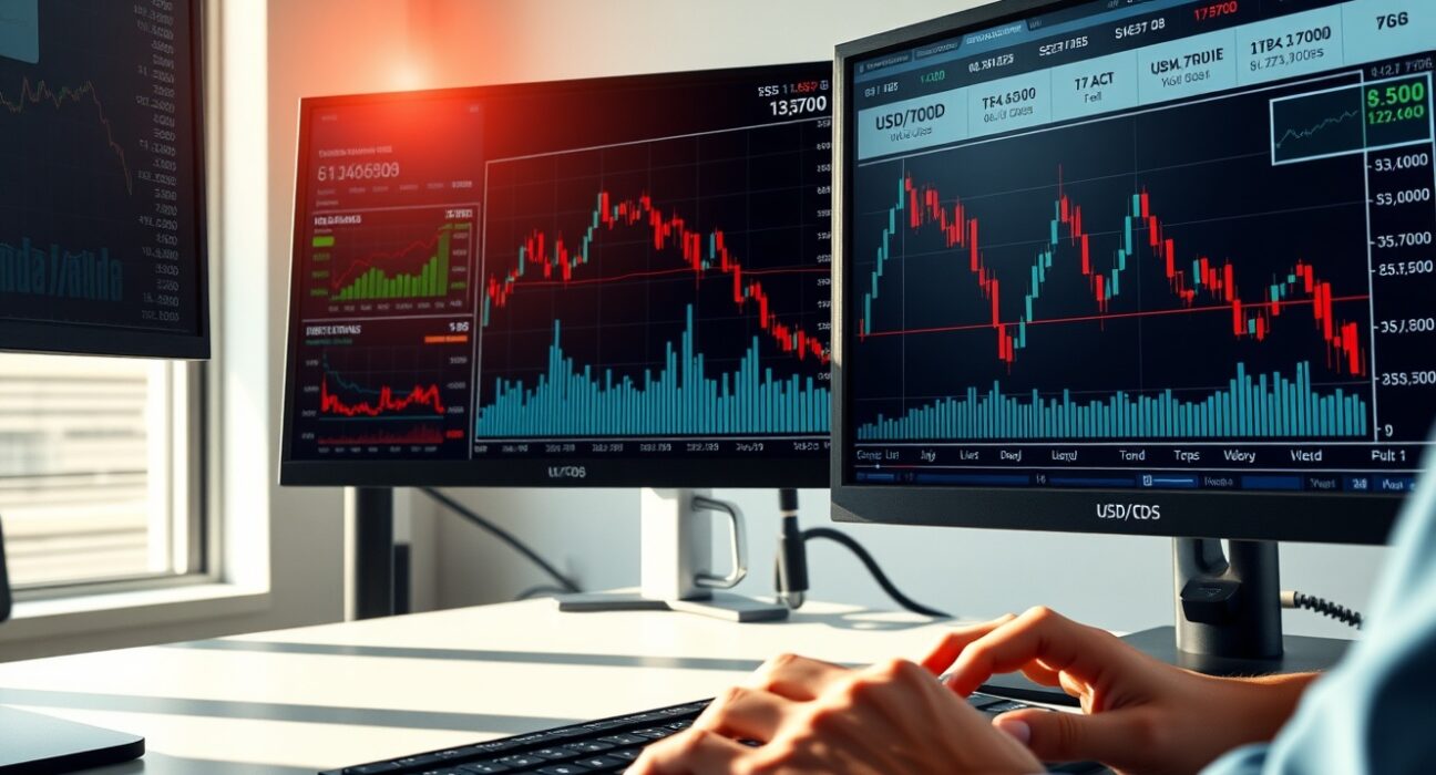 USD/CAD currency pair chart showing decline amid Iran conflict optimism affecting oil and forex markets