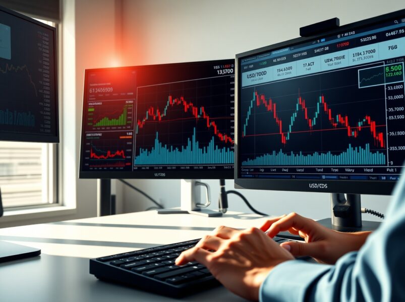 USD/CAD currency pair chart showing decline amid Iran conflict optimism affecting oil and forex markets