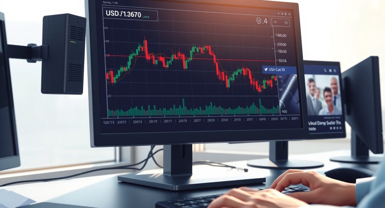 Forex trading desk monitoring USD/CAD exchange rate during US-Iran peace talks.
