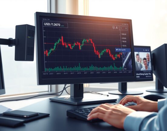 Forex trading desk monitoring USD/CAD exchange rate during US-Iran peace talks.