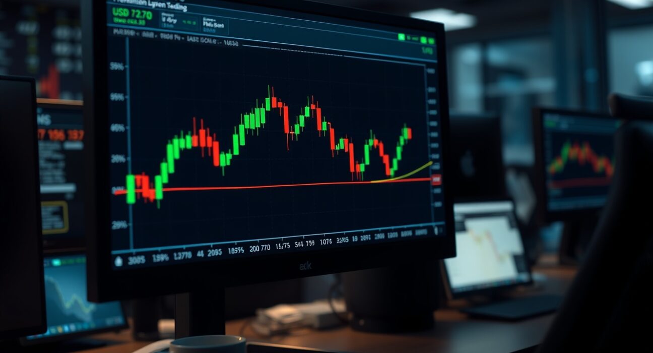 USD/CAD forex chart showing 200-EMA level near 1.3770 on trading terminal