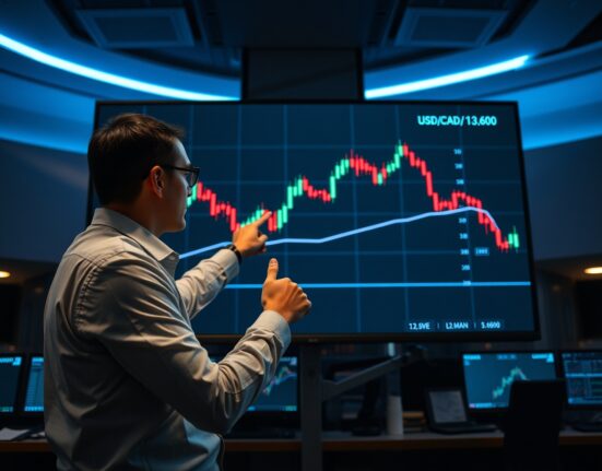 USD/CAD price forecast chart showing gains above 1.3600 with bearish technical bias on a trading screen