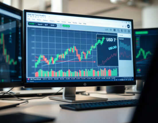USD/CAD price chart with RSI indicator on a trading screen