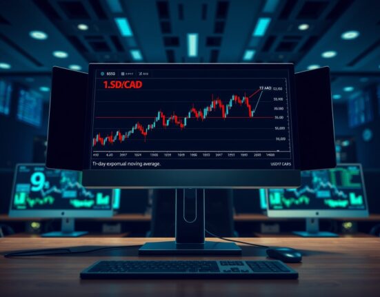 USD/CAD price chart showing the pair holding above 1.3700 and testing the nine-day EMA, indicating key technical support and resistance levels for forex traders.