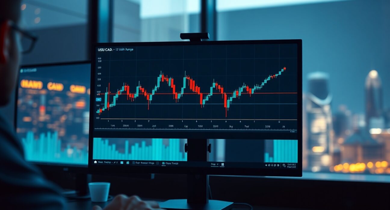 USD/CAD forex chart showing horizontal range levels after Bank of Canada holds interest rates steady