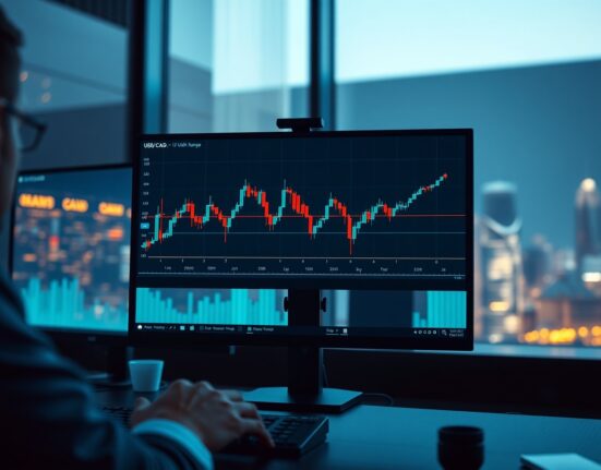 USD/CAD forex chart showing horizontal range levels after Bank of Canada holds interest rates steady
