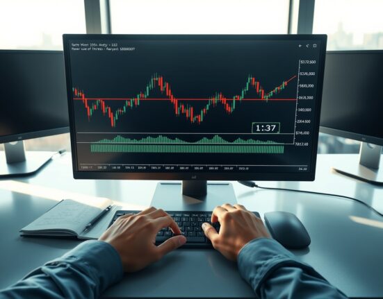 Professional USD/CAD technical analysis chart showing range trading above 1.37 level on trading desk monitor
